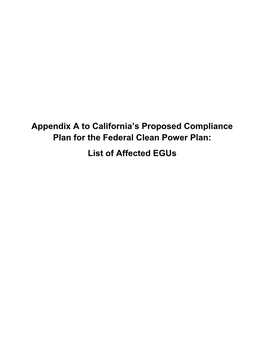 Appendix a to California's Compliance Plan for the Federal Clean Power