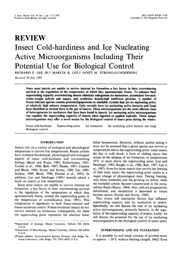 Insect Cold-Hardiness and Ice Nucleating Active Microorganisms Including Their Potential Use for Biological Control RICHARD E