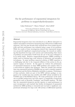 On the Performance of Exponential Integrators for Problems in Magnetohydrodynamics