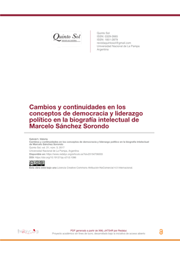 Cambios Y Continuidades En Los Conceptos De Democracia Y Liderazgo Político En La Biografía Intelectual De Marcelo Sánchez Sorondo