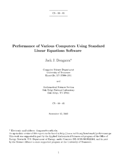 Performance of Various Computers Using Standard Linear Equations