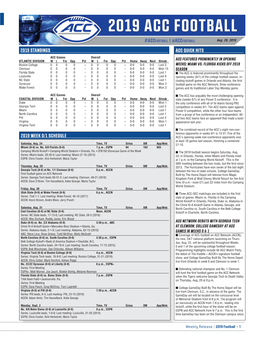 2019 Standings Acc Quick Hits 2019 Week 0/1 Schedule