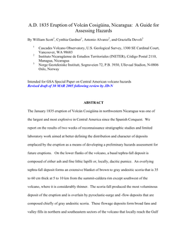 A.D. 1835 Eruption of Volcán Cosigüina, Nicaragua: a Guide for Assessing Hazards