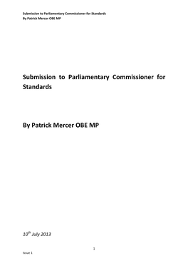 Submission to Parliamentary Commissioner for Standards by Patrick Mercer OBE MP