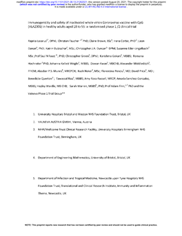 Immunogenicity and Safety of Inactivated Whole Virion Coronavirus Vaccine with Cpg (VLA2001) in Healthy Adults Aged 18 to 55: a Randomised Phase 1 /2 Clinical Trial