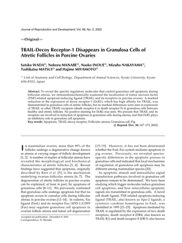 TRAIL-Decoy Receptor-1 Disappears in Granulosa Cells of Atretic Follicles in Porcine Ovaries