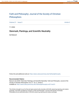 Stenmark, Plantinga, and Scientific Neutrality