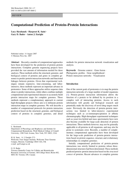 Computational Prediction of Protein–Protein Interactions