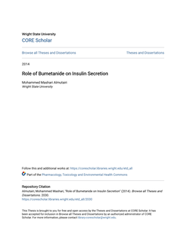 Role of Bumetanide on Insulin Secretion