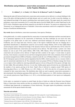 Distribution and Preliminary Conservation Assessments of Commonly Used Forest Species in the Nepalese Himalayas