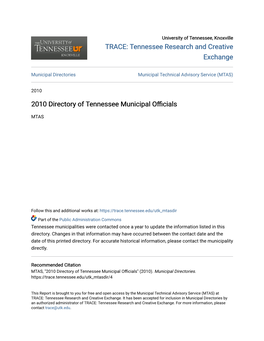 2010 Directory of Tennessee Municipal Officials