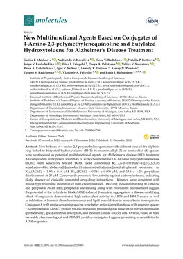 New Multifunctional Agents Based on Conjugates of 4-Amino-2,3-Polymethylenequinoline and Butylated Hydroxytoluene for Alzheimer’S Disease Treatment