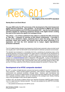 Rec. 601 — the Origins of the 4:2:2 DTV Standard