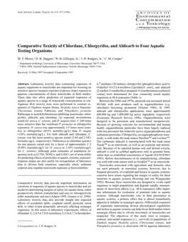 Comparative Toxicity of Chlordane, Chlorpyrifos, and Aldicarb to Four Aquatic Testing Organisms