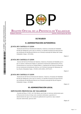 BOLETÍN OFICIAL DE LA PROVINCIA DE VALLADOLID Número 2021/43 Jueves, 04 De Marzo De 2021