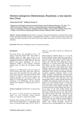 Neckera Xizangensis (Neckeraceae, Bryophyta), a New Species from China