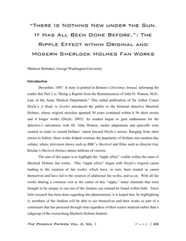 “There Is Nothing New Under the Sun. It Has All Been Done Before.”: the Ripple Effect Within Original and Modern Sherlock Holmes Fan Works