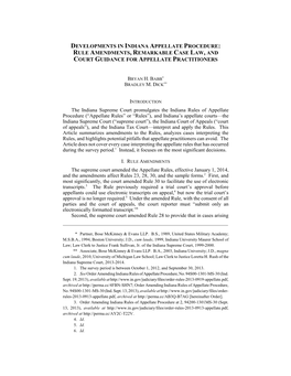 Developments in Indiana Appellate Procedure: Rule Amendments, Remarkable Case Law, and Court Guidance for Appellate Practitioners