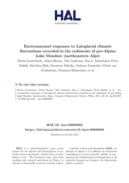 Environmental Responses to Lateglacial Climatic Fluctuations Recorded in the Sediments of Pre-Alpine Lake Mondsee