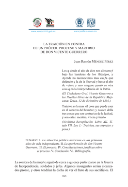 La Traición En Contra De Un Prócer. Proceso Y Martirio De Don Vicente Guerrero