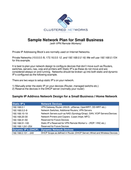 Sample Network Plan for Small Business (With VPN Remote Workers)