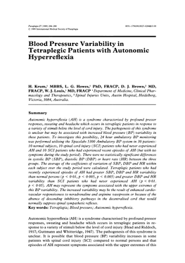 Blood Pressure Variability in Tetraplegic Patients with Autonomic Hyperreflexia