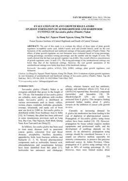 EVALUATION of PLANT GROWTH REGULATORS on ROOT FORMATION of SEMIHARDWOOD and HARDWOOD CUTTINGS of Sarcandra Glabra (Thunb.) Nakai