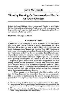 Timothy Gorringe's Contextualised Barth: an Article-Reviewl