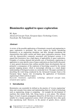 Biomimetics Applied to Space Exploration