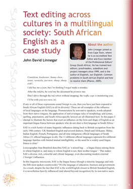 Text Editing Across Cultures in a Multilingual Society: South African