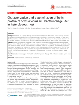 Characterization and Determination of Holin Protein of Streptococcus Suis Bacteriophage SMP in Heterologous Host