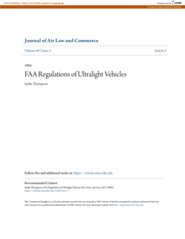 FAA Regulations of Ultralight Vehicles Sudie Thompson