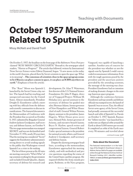 October 1957 Memorandum Related to Sputnik Missy Mcnatt and David Traill