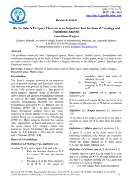 Research Article on the Baire's Category Theorem As an Important