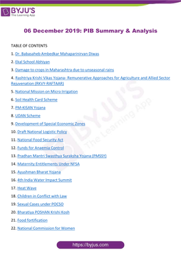 06 December 2019: PIB Summary & Analysis