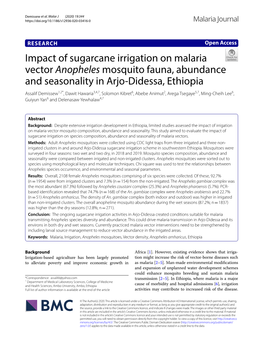 Impact of Sugarcane Irrigation on Malaria Vector Anopheles Mosquito Fauna, Abundance and Seasonality in Arjo-Didessa, Ethiopia