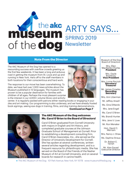 ARTY SAYS... SPRING 2019 Newsletter