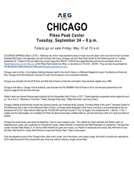 CHICAGO Pikes Peak Center Tuesday, September 24 – 8 P.M