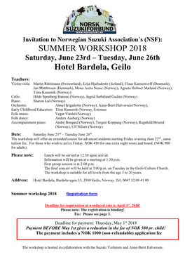 SUMMER WORKSHOP 2018 Hotel Bardøla, Geilo