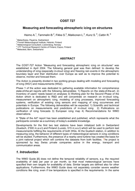 COST-727: Measuring and Forecasting Atmospheric Icing