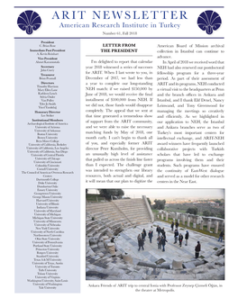 ARIT NEWSLETTER American Research Institute in Turkey Number 61, Fall 2018