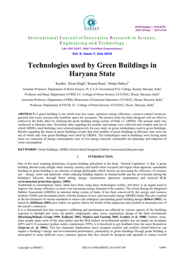 Technologies Used by Green Buildings in Haryana State