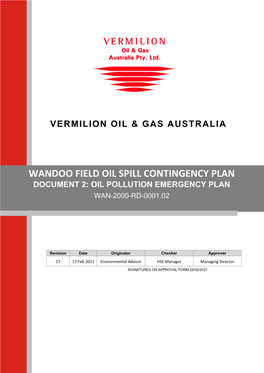 Wandoo Field Oil Spill Contingency Plan Document 2: Oil Pollution Emergency Plan Wan-2000-Rd- 0001.02