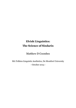 Elvish Linguistics: the Science of Sindarin Matthew D Coombes