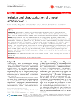 Isolation and Characterization of a Novel Alphanodavirus Huimin Bai1,2, Yun Wang1, Xiang Li1,4, Haitao Mao1,5, Yan Li1,2, Shili Han3, Zhengli Shi1 and Xinwen Chen1*