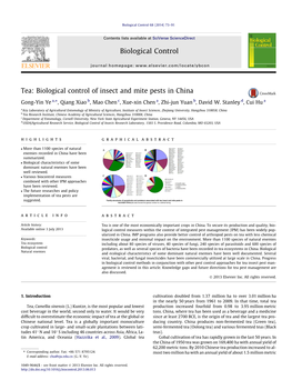 Tea: Biological Control of Insect and Mite Pests in China ⇑ Gong-Yin Ye A, , Qiang Xiao B, Mao Chen C, Xue-Xin Chen A, Zhi-Jun Yuan B, David W