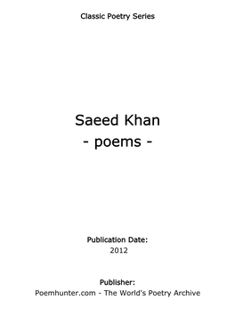 Saeed Khan - Poems