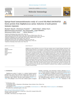 Epitope-Based Immunoinformatics Study of a Novel Hla-Mntc-SACOL0723 Fusion Protein from Staphylococcus Aureus Induction of Mult