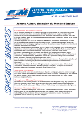 Johnny Aubert, Champion Du Monde D'enduro