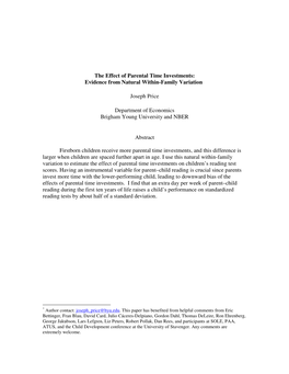 The Effect of Parental Time Investments: Evidence from Natural Within-Family Variation *